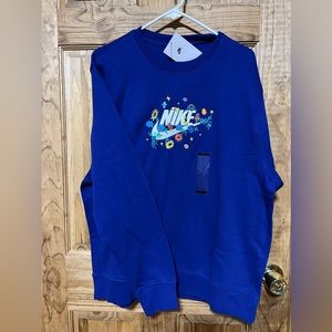 Nike Vintage Design Long Sleeve Blue Crewneck Mens Size Large L